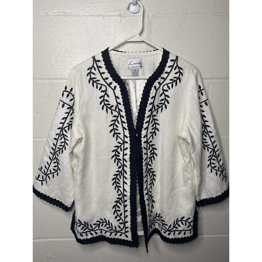 27. Linea Louis Dell olio medium Jacket linen cardigan jacket white Black